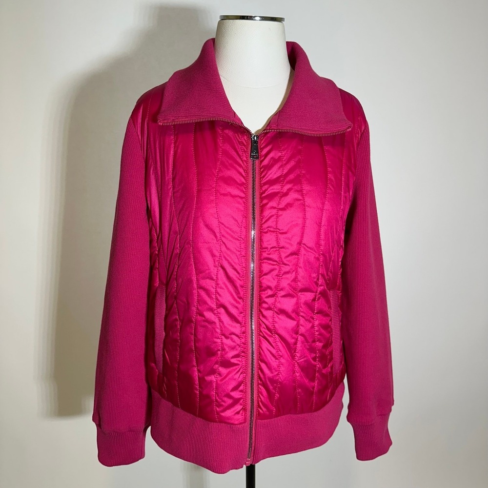 Bernardo Pink Mixed Media Wave Quilted/Knit Jacket Full Zip Womens Size Large L